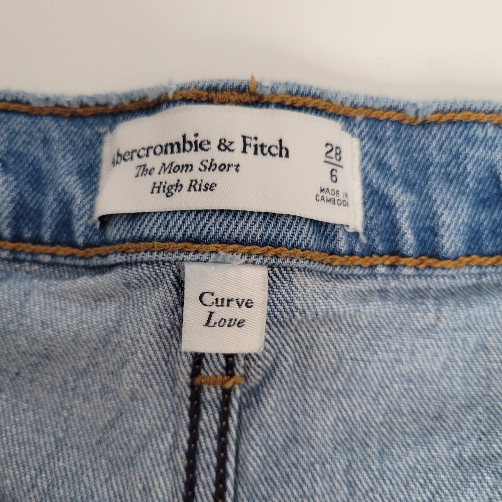 Abercrombie & Fitch Mom Shorts Womens Sz 28/6 Blue Curve Love High Rise Raw Hem - Picture 3 of 13